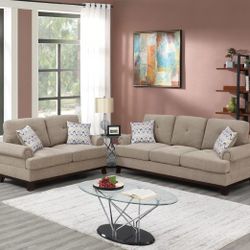 Brand New Beige Chenille Sofa & Loveseat (Pillows Included)