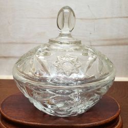 Anchor Hocking Star of David Clear Prescut Lidded Candy Sugar Bowl 
