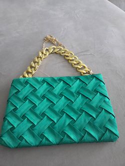 Emerald Woven Chain-Handle Clutch - Gold Hardware
