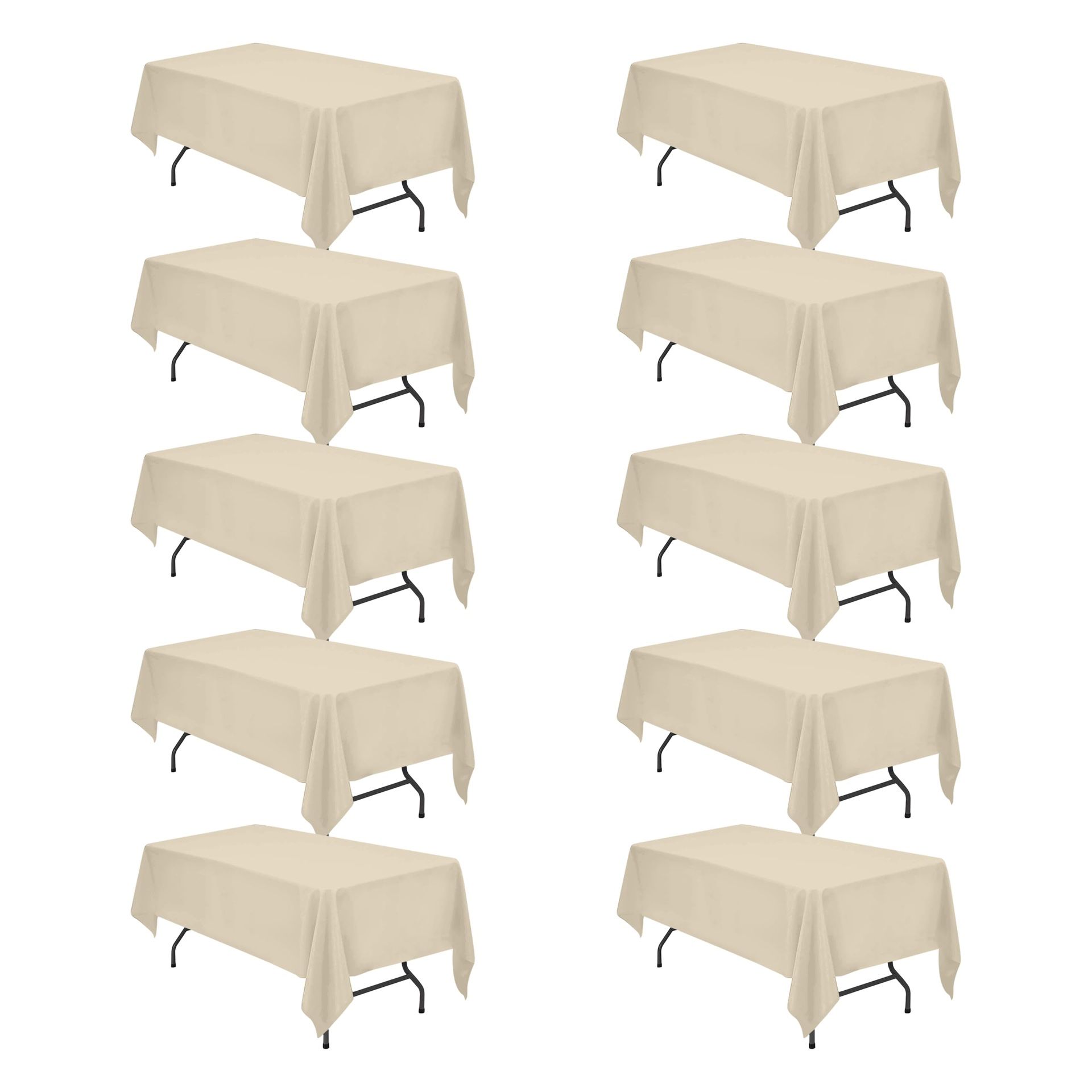 BRILLMAX 10 Pack Beige Tablecloths For 6 Foot Rectangle Tables 60 X 102 Inch - 6ft Rectangular Bulk Linen Polyester Fabric Washable Cloth Cover For We