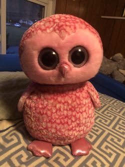 TY Giant Beanie Baby Pinky The Owl Glitter Eyes Bean Stuffed Plush