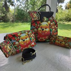 Winnie The Pooh Christmas Exclusive Design Purse/Backpack Bundle 5 Pieces 