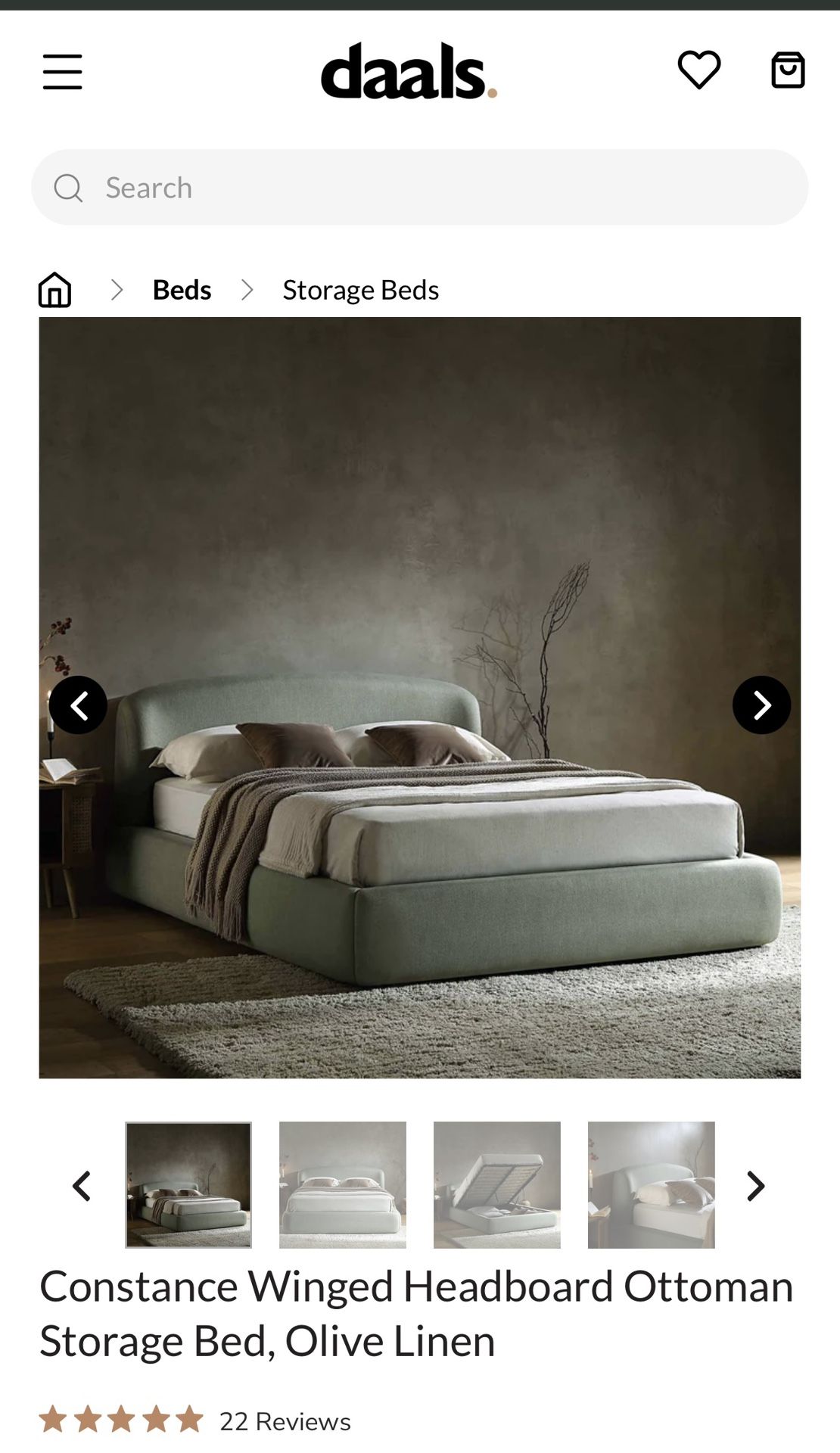 Constance Winged Headboard Ottoman Storage Bed, Olive Linen