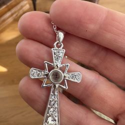 Gorgeous Diamond Cross Necklace 16” NEW