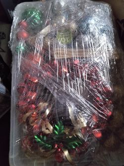 Tote Of Shatter Proof Christmas Decorations And Bell Wreath