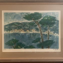 Edouard Righetti , Village By The Sea , Signed & Numbered Print Italian Artist