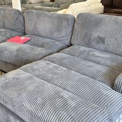 3PC Gray corduroy sectional sofa Modular couch set