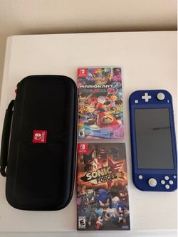 Nintendo switch lite with 2 games and case