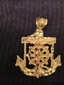 14k anchor crucifix pendant