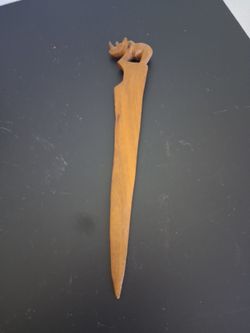 Hand-Carved Wooden Letter Opener with Rhino
