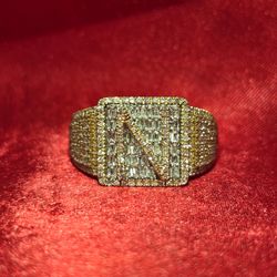 10k Yellow Gold Diamond "N" Initial Ring 0.81 ctw