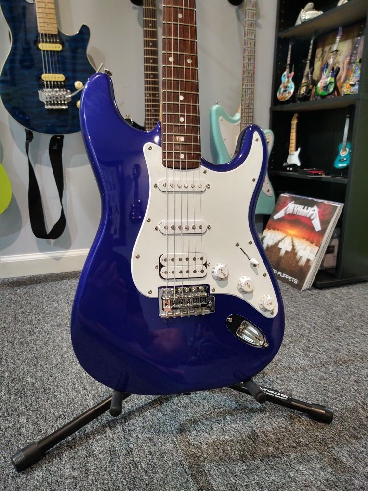 Blue Squire Strat electric guitar HSS - Fender gig bag included.