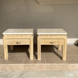 Vintage Thomasville Travertine Side Tables (Pair)