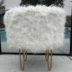 White Faux Fur Stool Ottoman - Gold Legs (Read Description)