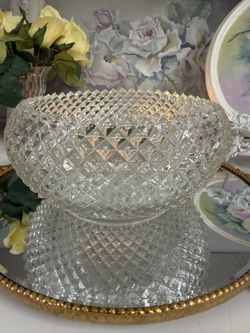 Large Cut Glass Diamond Saw Tooth Bowl