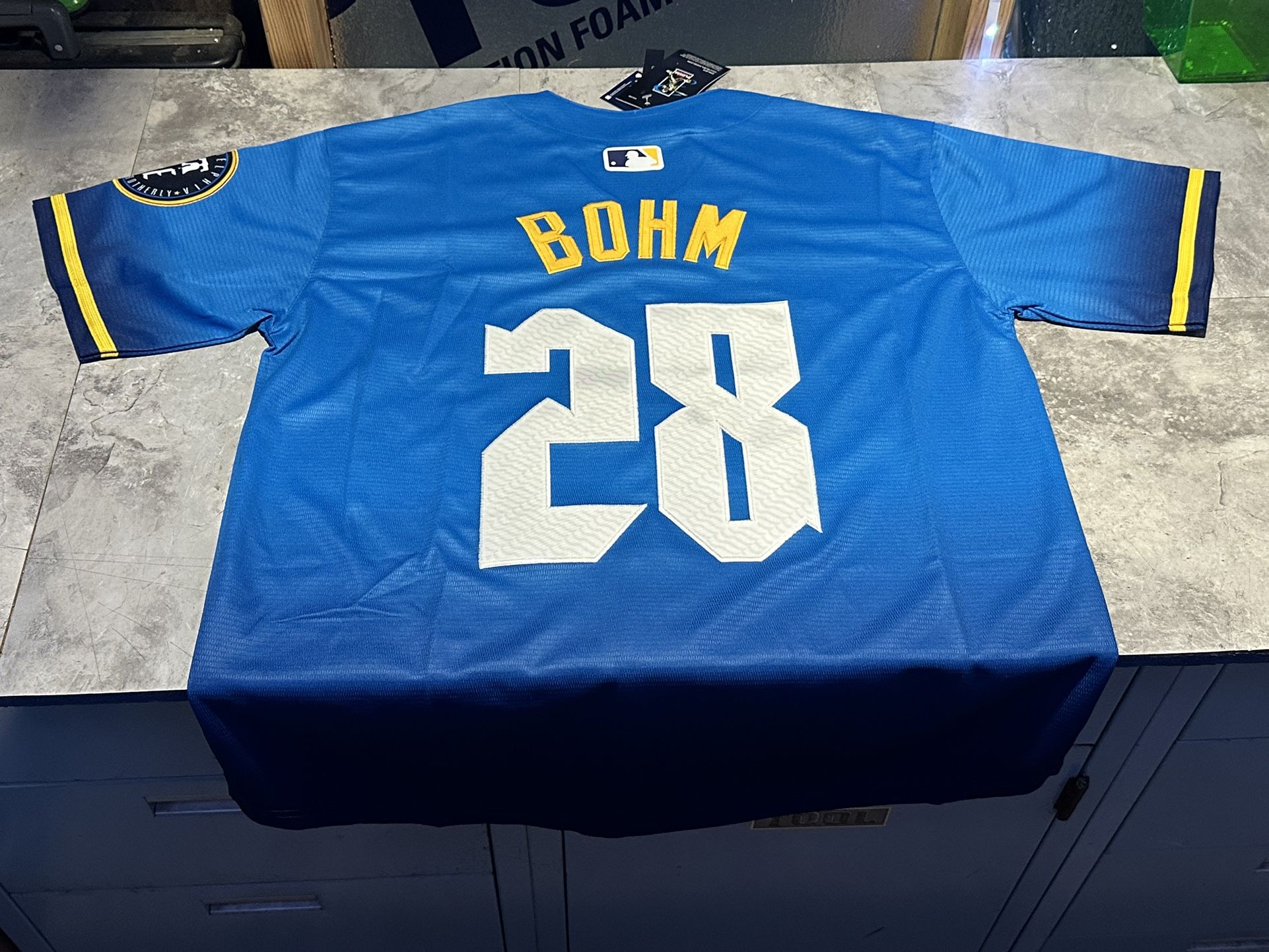 Bohm Blue Jersey NWT Philadelphia Phillies Alec Bohm 28 City