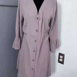 Entro NWT Tunic Top Size M Bell Sleeve Button Down Taupe Blouse