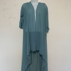 Teal Sheer Floor Length Cardigan (Size: M)