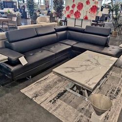 Black Contemporary Sectional With Adjustable Headrests. Brand New.