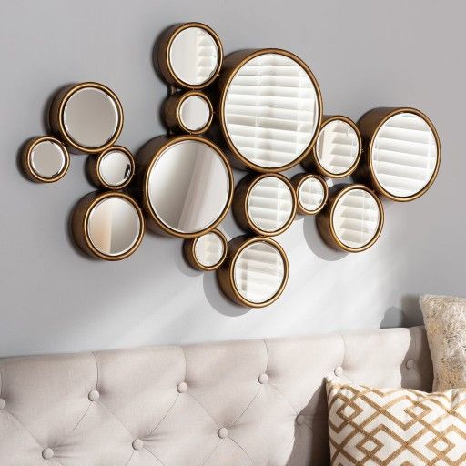 Modern And Contemporary Antique Gold Finished Bubble Accent Wall Mirror