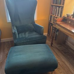 Teal Wingback Chair + Ottoman 