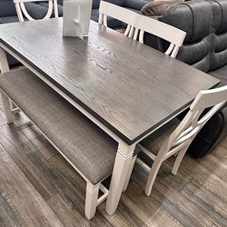$0 Down Dining Table Set 🪑 6 Seater w/ Chairs & Bench | $42/mo