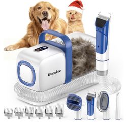 buenkee Dog Grooming Kit with Vacuum, 15000Pa Pet Hair Clipper and Shedding Brush, 50dB Low Noise, 2L Capacity, White