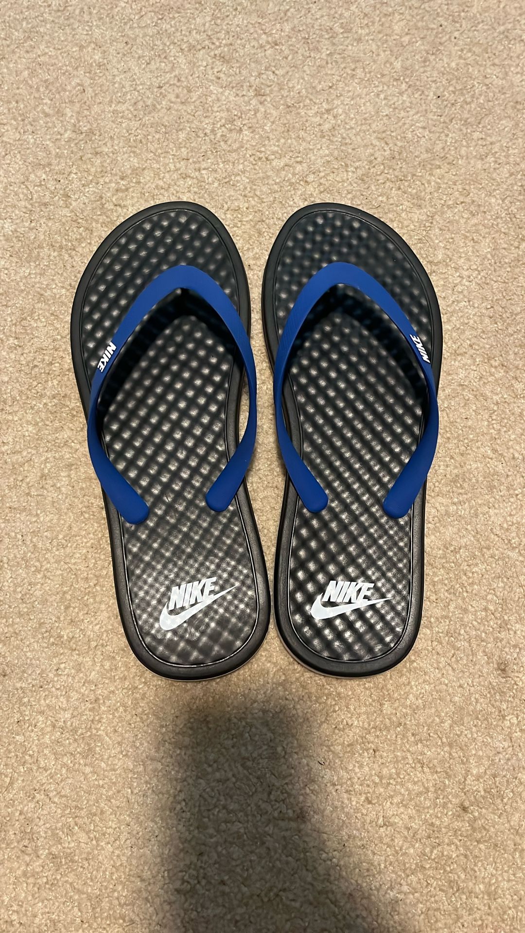 Black, Blue, White Nike Flip Flops