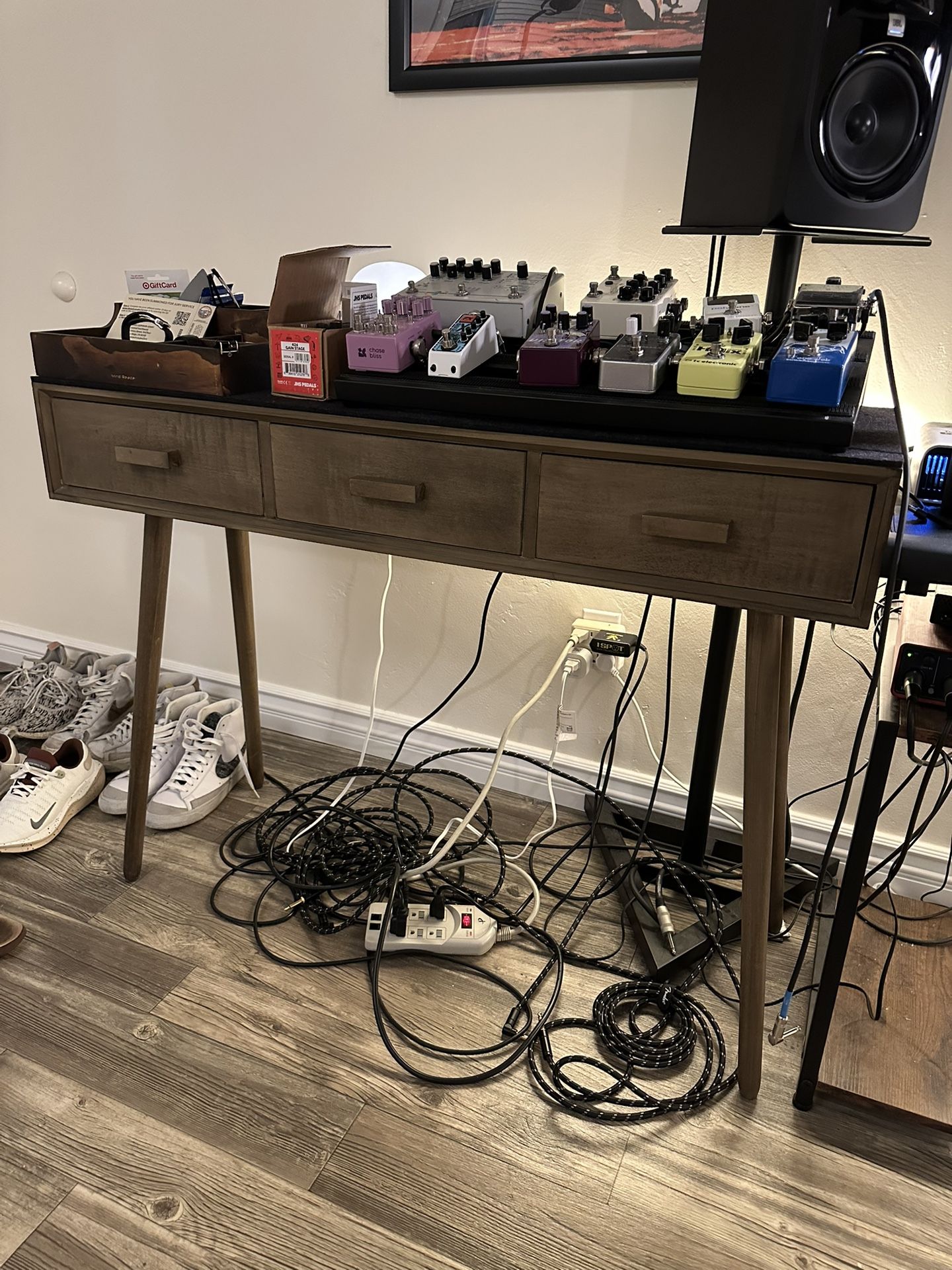 Mid-Century Console Table w/ Custom Felt Top (Like New)