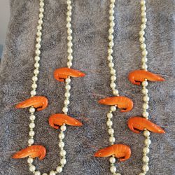 Louisiana Mardi Gras Shrimp Theme Necklaces With Faux Pearls