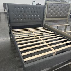 Queen Size Grey Crystal Bed W Ortho Matress 