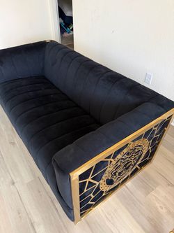 Black Velvet Sofa with Gold Lion Frame
