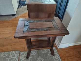 Wood Side Table with Slate Stone Inlay – $60