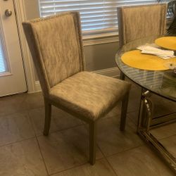  4 Dining Chairs – Fabric & Wood – Great Condition (1 Needs Repair)