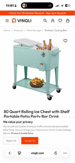 80 Quart Rolling Patio Cooler with Shelf