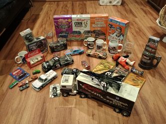 Dale Earnheart collection cars, cereal boxes,mugs,pocket knives
