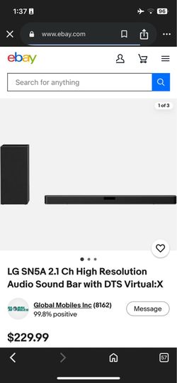LG SN5A 2.1 Channel Soundbar with Wireless Subwoofer - 400W & DTS Virtual:X