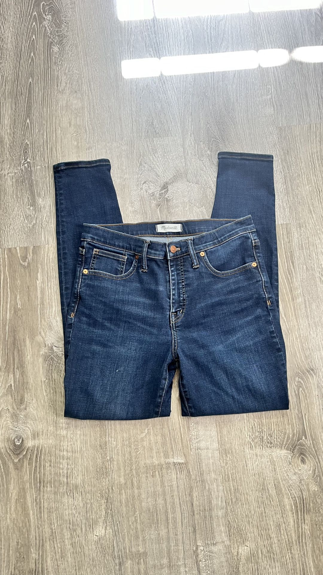 Madewell Size 29 Blue Dark Wash Distressed 9” High-Rise Skinny Jeans Denim