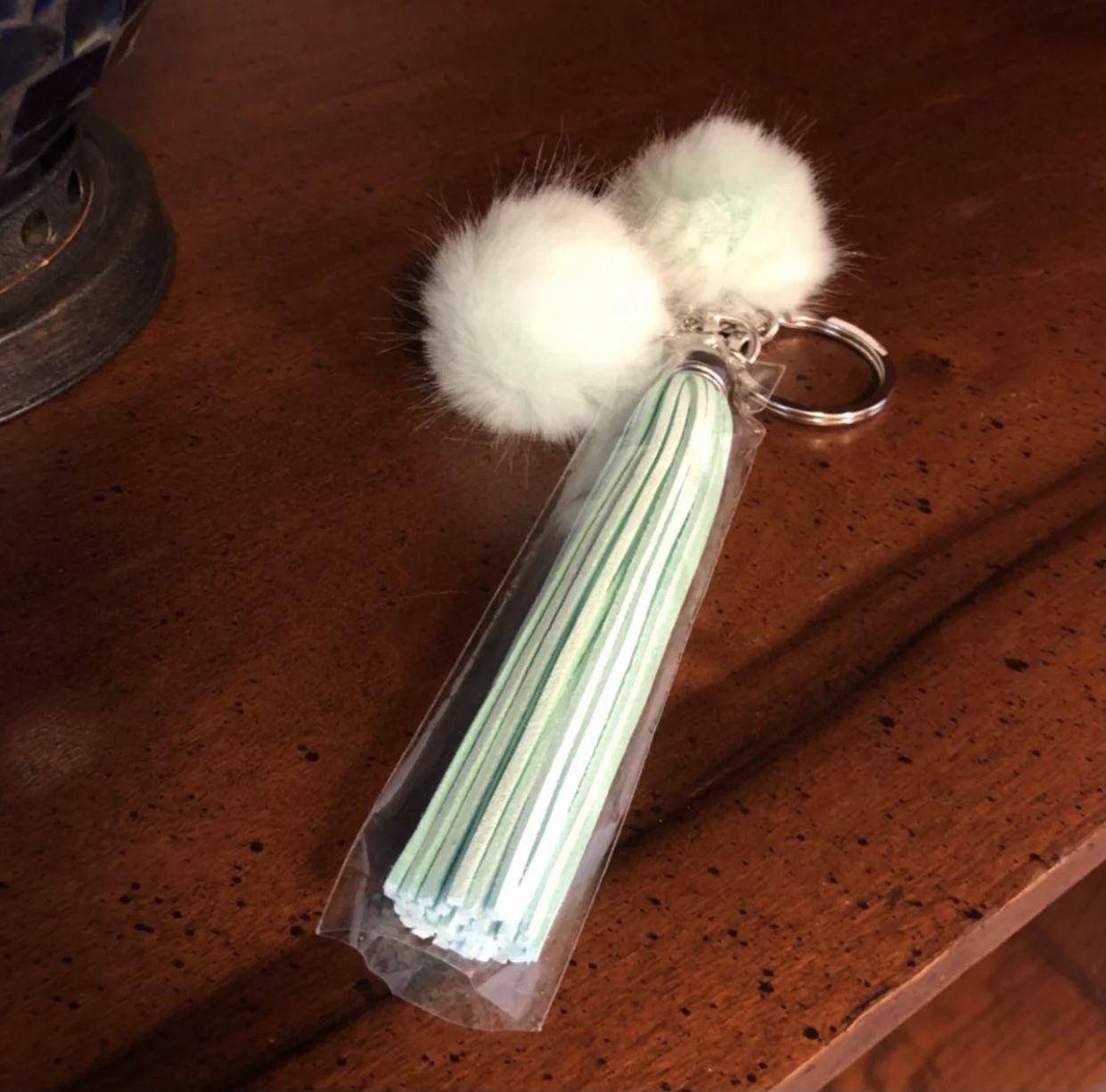 New! Mint Tassel Faux Fur Pom Pom Bling Key Chain | Accessories
