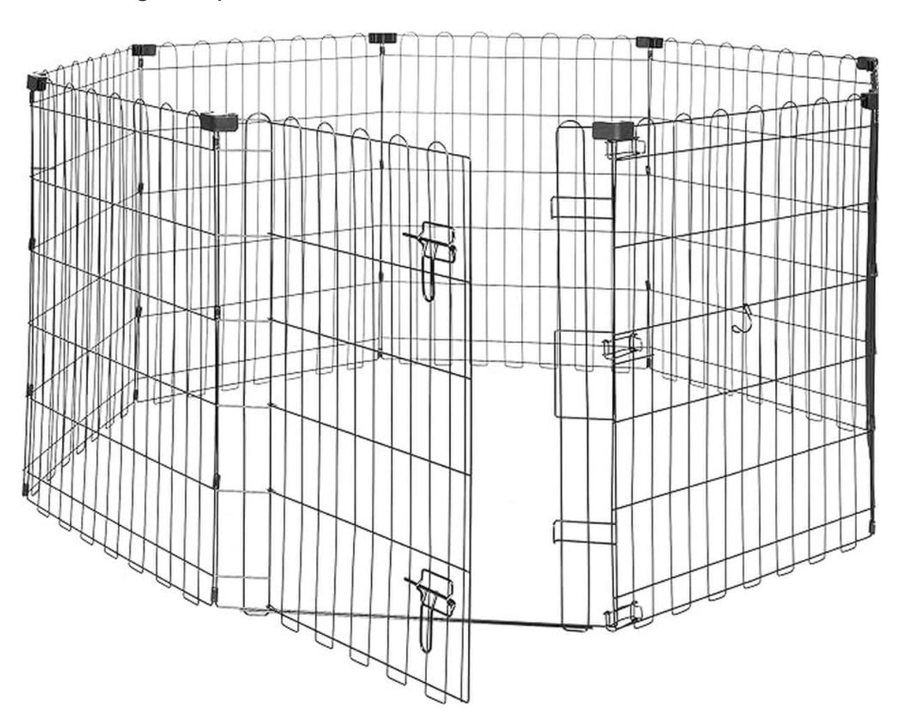 Foldable Octagonal Metal Exercise Dog Playpen - Indoor/Outdoor, Single Door, Small (8 Panels, 24 x 30), Easy to assemble and store, 30" - Small, , Bla