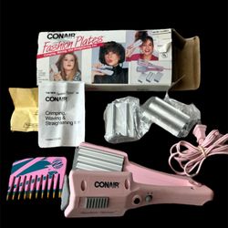 Vintage 1987 Conair Fashion Plates Crimping, Waving & Straightening Iron Set
