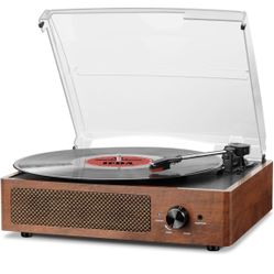 Vinyl Record Player Turntable with Built-in Bluetooth Receiver & 2 Stereo Speakers, 3 Speed 3 Size Portable Retro Record Player for Entertainment and 
