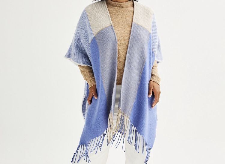 Blue Ruana With Fringe New With Tags