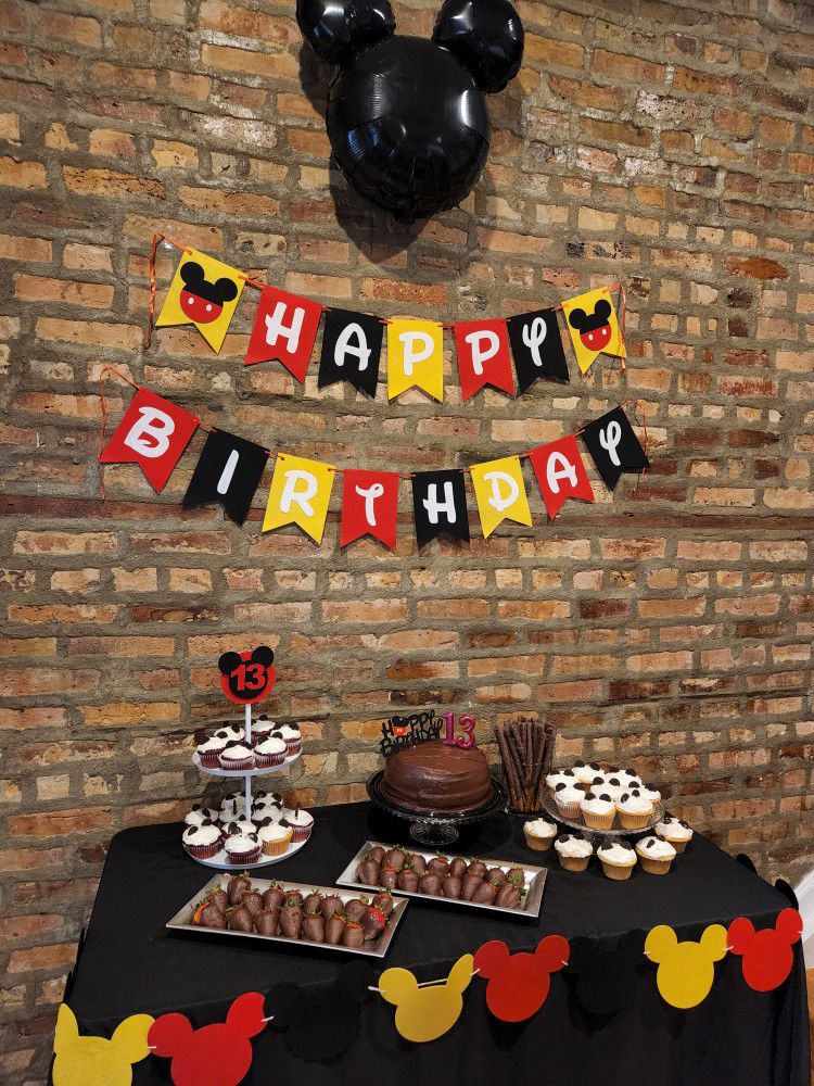 Mickey Mouse Birthday Banner (2) & Cake Topper