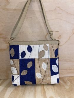 Handmade Burlap Crossbody Bag One Of A Kind 12”Wx11”H