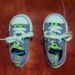 KIDS/GIRLS CONVERSE ALL STAR GRAY DOUBLE TONGUE ANIMAL PRINT SIZE 5
