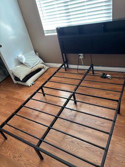 Black Metal Platform Bed Frame with LED lights and charging station