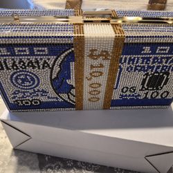 DOLLAR RHINESTONE BLING PURSE WITH CHAIN