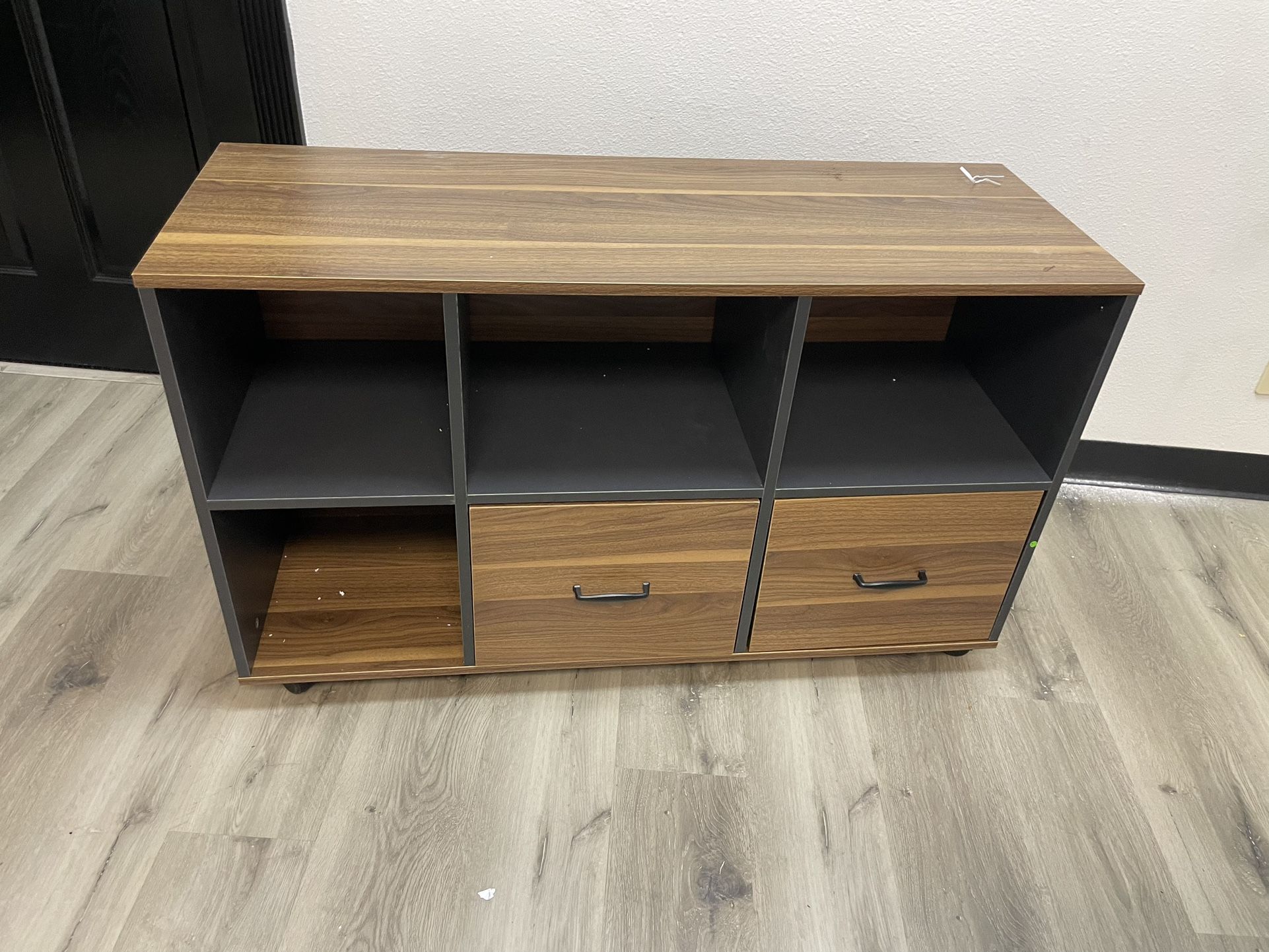 File Cabinet with Two Drawers, Wooden Rolling Lateral File Cabinet with Open Storage Shelves