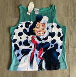 NWT Vintage Disney Cruella De Vil Tank Top Womens XL 101 Dalmatians AOP